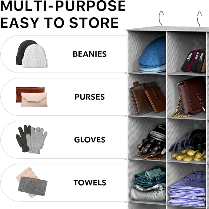 Simple Houseware 24 Section Shelves Hanging Shoes Organizer Holder for Closet, Gray - Image 7