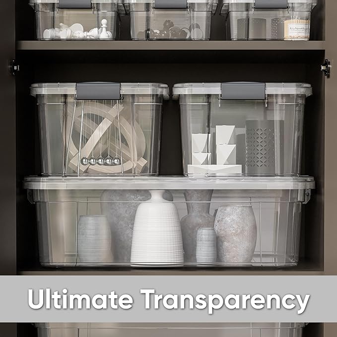 Superio Clear Storage Boxes with Lids, 13.7 Quart Plastic Container Bins for Organizing, Stackable Crates, BPA Free, Non Toxic, Odor Free, Organizers for Home, Office and Dorm, 5 Pack