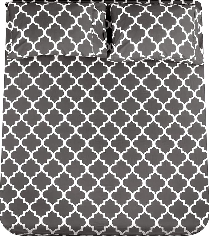 Utopia Bedding Queen Sheet Set, Soft Microfiber 4 Piece Bed Sheets with 15" Deep Pocket - Easy Care Brushed Microfiber (Quatrefoil - Grey)