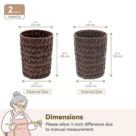 GRANNY SAYS Small Wicker Trash Can, 2 Gallon Bathroom Waste Basket, Small Bathroom Garbage Can, Plastic Trash Basket for Decor, Round Wastebaskets for Office, Bedroom, Cabinet, Brown - Image 7