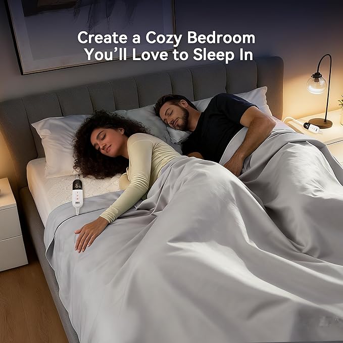 Heated Mattress Pad King Size, Dual Control Electric Bed Warmer, 6 Personalized Heat Settings, 1-10 Hour Auto Off Timer, Deep Pocket Fits up to 17" Mattress, Machine Washable, Soft Quilted Top