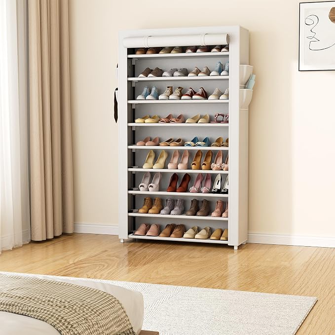 LANTEFUL Shoe Rack with Covers 10 Tier Tall Shoe Rack Organizer Large Capacity Shoe Shelf Storage 40 Pairs Space Saving Free Standing Shoe Storage Organizer for Closet, Entryway, Dorm, White - Image 8
