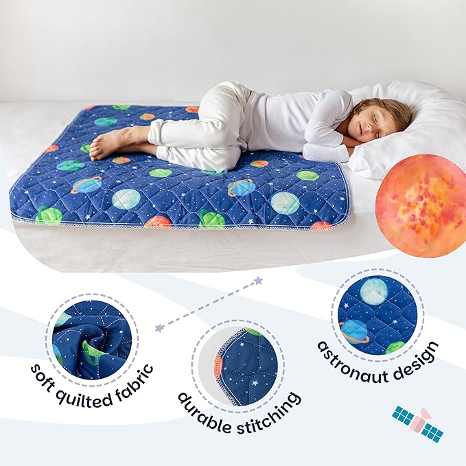 Lynmark® 2x Potty Training Mattress Protector Pee Pad for Kids - Waterproof Toddler Bed Wetting Mat for Toilet Training - Non-Slip Washable Bedwetting Topper Absorbs Up to 2000ml- 35" x 33", Astronaut