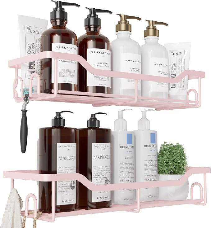 Kitsure Shower Caddy Large - Adhesive Shower Organizer, Stainless Steel Shelf for Inside Shower, No Drill Bathroom Organizers and Storage, Home Decor Accessories, 2 Pack, Pink - Image 3