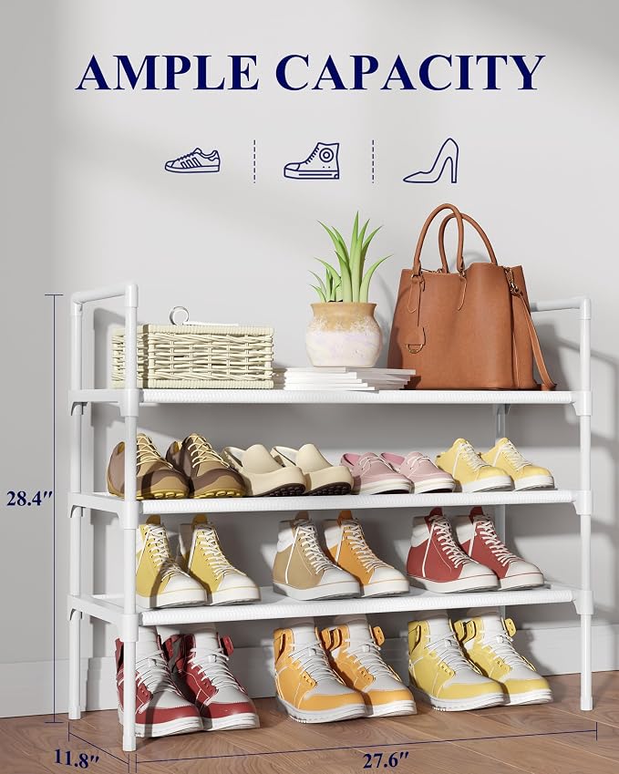 Kitsure Shoe Rack - 3-Tier Shoe Organizer, Shoe Rack for Closet, Entryway, Bedroom, Easy- Assembly Storage Shelf with Side Handles, 27.6" Wide - 3 Tiers, White - Image 2