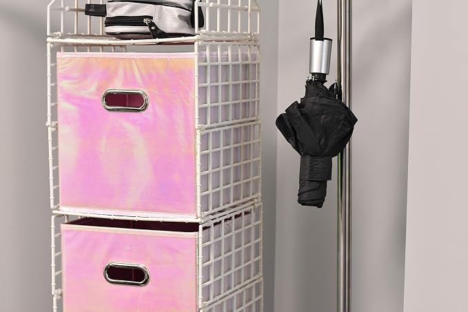 Handy Laundry 6-Pack Foldable Cube Storage Bins – Decorative Collapsible Organizer for Shelves, Closets, Underbed, Clothes, or Kids’ Toys (Shiny Pink) - Image 6