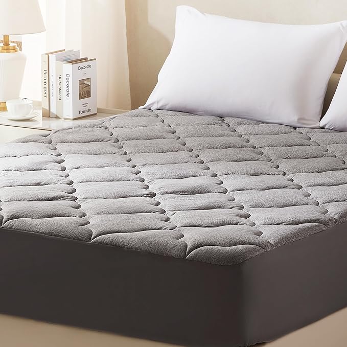 SLEEP ZONE Jersey Knit Mattress Pad, Twin Mattress Topper, Pillow Top Mattress Cover, Plush Fitted Mattress Protector Machine Washable (Twin, Grey)