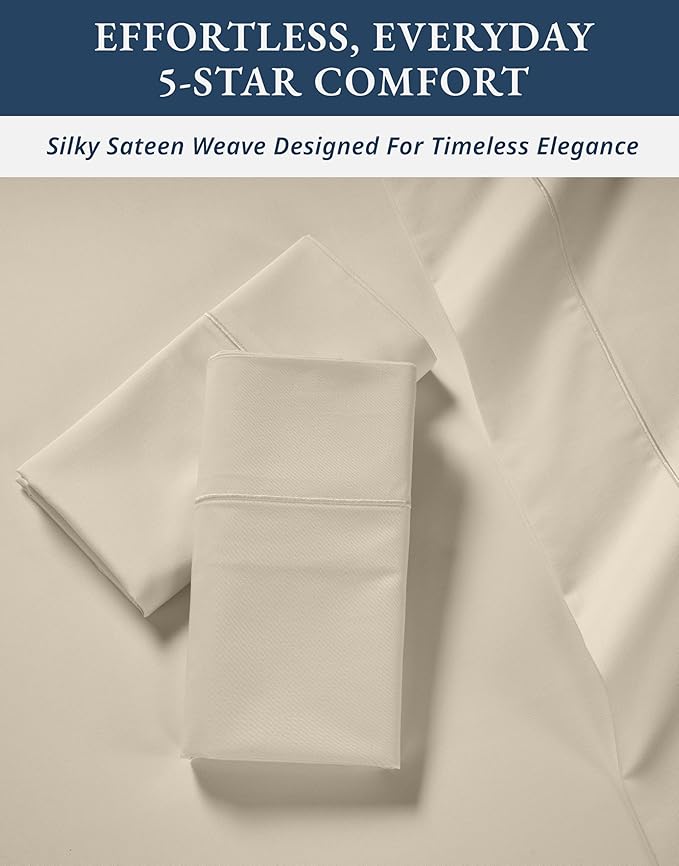 LANE LINEN 100% Egyptian Cotton King Size Sheets Set, Soft & Comfy Luxury Hotel Style Thick Deep Pocket King Sheet Set, No Pill Natural Cooling Elegant, 15" Deep Pocket - Summer Sand