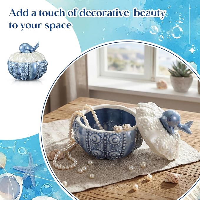 Kenning Ceramic Jewelry Box, Vintage Decorative Trinket Box with Lids Jewelry Gift Organizer for Earrings Rings (Whale) - Image 6