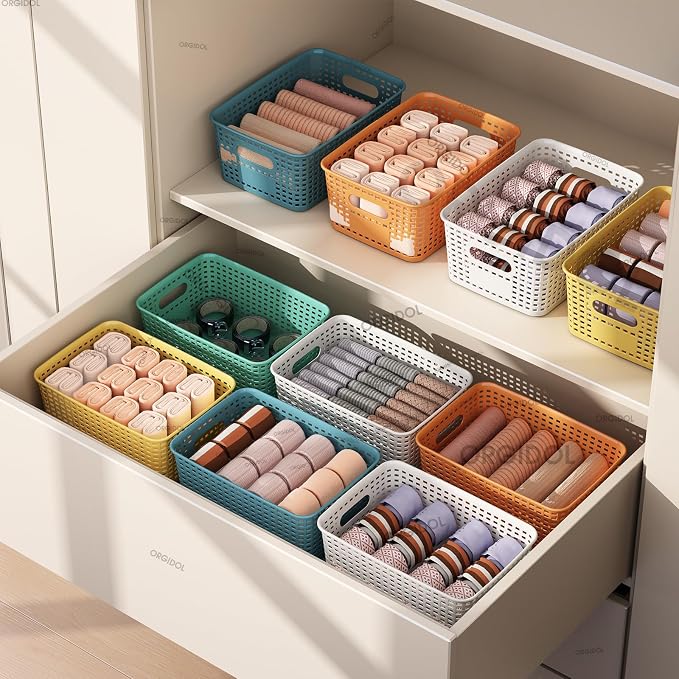 ORGIDOL Plastic Storage Basket with Lids 10 Pack Stackable Colorful Storage Bins Containers with Lid, Decorative Storage Boxes for Organizing Shelves, Drawers, Playroom, Classroom, Office, Closet - Image 9