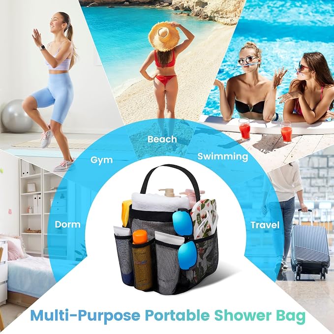 Mesh Shower Caddy Portable for College Dorm Room Essentials for Girls with 9 Pockets,Large-Capacity Shower Basket,Quick Dry Toiletry Tote Bag for Women,Outdoor Gym,Travel,Swim,Beach Camping Essentials - Image 6