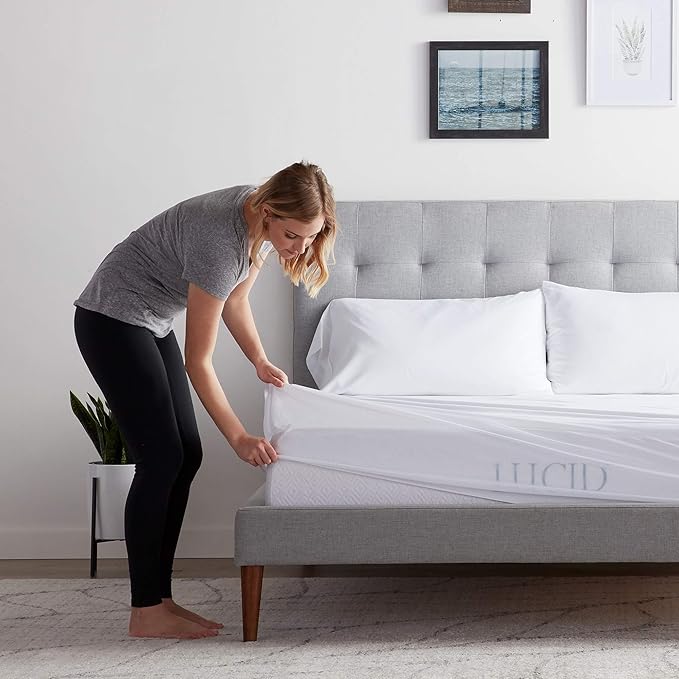 LUCID Premium Rayon from Bamboo Jersey Mattress Protector | Twin Size Waterproof Mattress Protector | Ultra Soft, Fitted Sheet Style, White