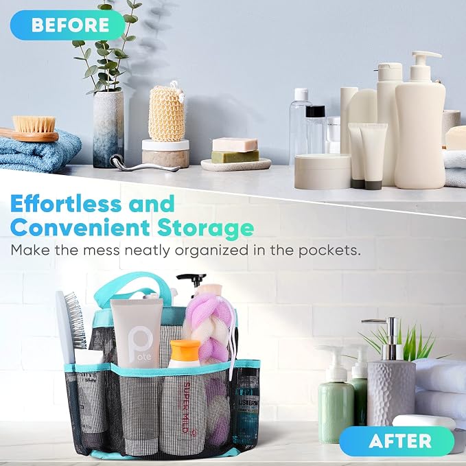 EUDELE Mesh Shower Caddy Portable for College Dorm Room Essentials,Shower Caddy Dorm with 8-Pocket Large Capacity for Beach,Swimming,Gym,Travel essentials - Image 7
