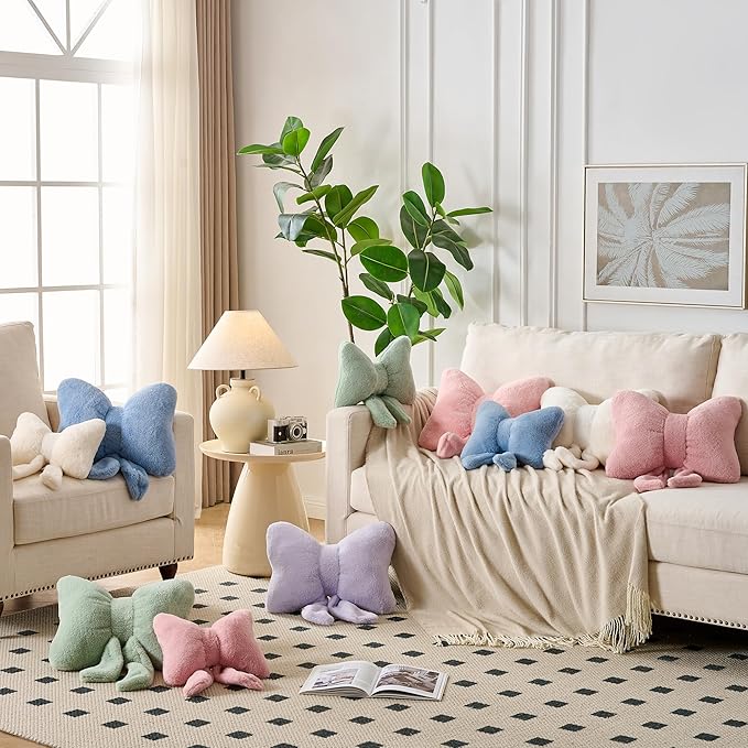 XIAIJIA Bow Pillow Decorative Pillows Aesthetic Home Decor Soft Seat Cushions Cute Throw Pillow for Couch Bow Room Decor Pink 12 * 9inch