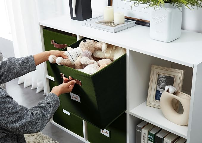 DECOMOMO Storage Bins, Cube Storage Bin with Labels, Fabric Storage Cubes for Shelves (10.5" x 11" / 6pcs, Olive Green) - Image 9