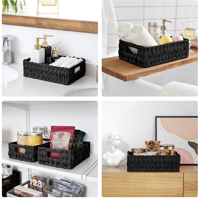 GRANNY SAYS Wicker Storage Basket, Decorative Woven Baskets for Storage, Waterproof Baskets Organizer, Wicker Basket for Organizing, 2-Pack, Black - Image 9
