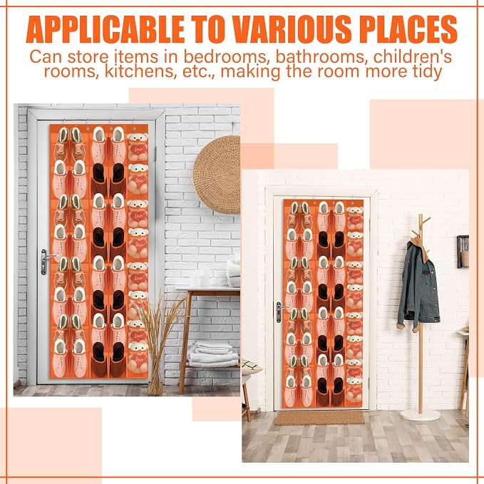 Windyun 40 Over the Door Shoe Organizer Large Mesh Pocket Hanging Shoe Rack for Closet Orange Nonslip Behind Door Storage Holder Back to School Organizer for Dorm Room College Classroom Storage - Image 6