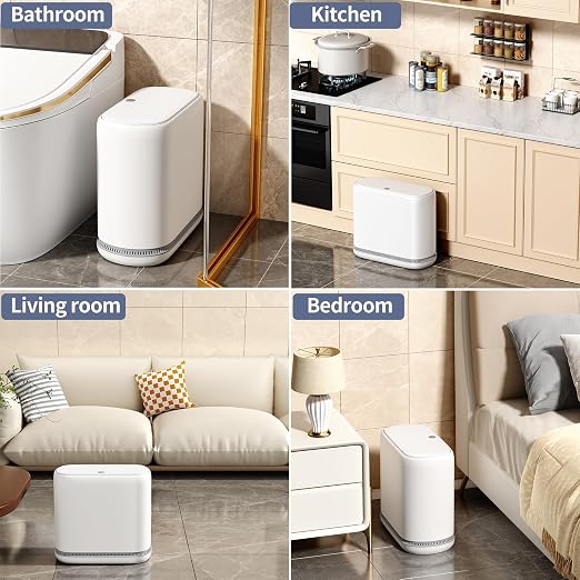 Small Bathroom Trash Can with Lid, 3 Gallon Slim Garbage Bin with Pop-Up Lid & Air-Pressure Bag Lock, Mini Waste Basket for Bathroom, Bedroom, Kitchen, Office, Rv, White - Includes 75 Bags (5 Rolls) - Image 9