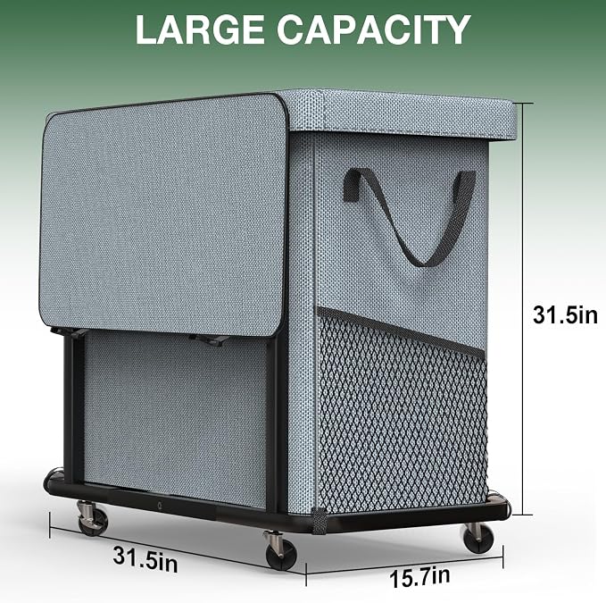 60 Gal (230L) High Grade Large Laundry Basket with Wheels, Rolling Laundry Hamper, Laundry Cart with Metal Frame and Removable Bag Design, Suitable for Laundry Room, Bedroom (Grey, 3 Section 230L) - Image 6