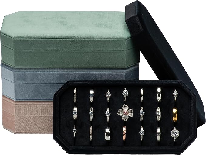 Velvet Ring Organizer Display Tray Jewelry Box Earring Holder Case for Wedding Birthday Christmas Day (Black) - Image 7