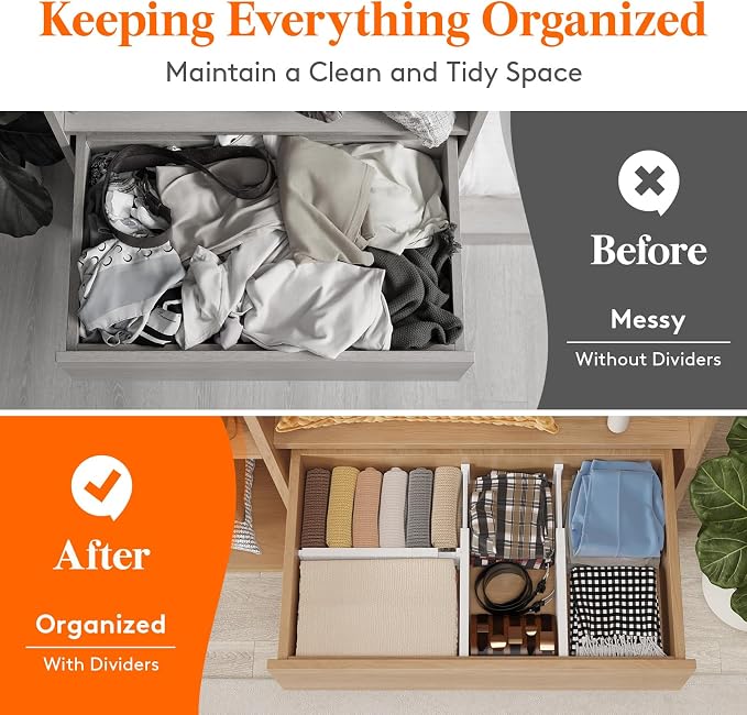 Lifewit 8 Pack 4" High Drawer Dividers 34-56cm/13.5-22" Adjustable Drawer Organizer for Clothes/Utensils, Expandable Drawer Separator in Dresser/Kitchen/Bedroom/Office Organization & Storage White - Image 9