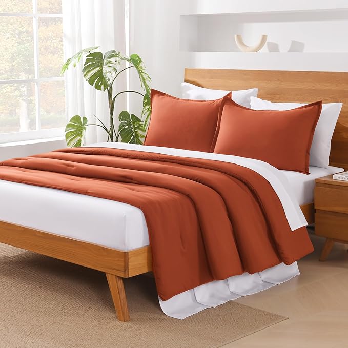 Andency Burnt Orange California King Comforter Set - 7 Pieces Terracotta Bed in a Bag Cal King Bedding Comforter Sets, Summer Solid Soft Lightweight Comforter with Sheets, Pillowcases & Shams