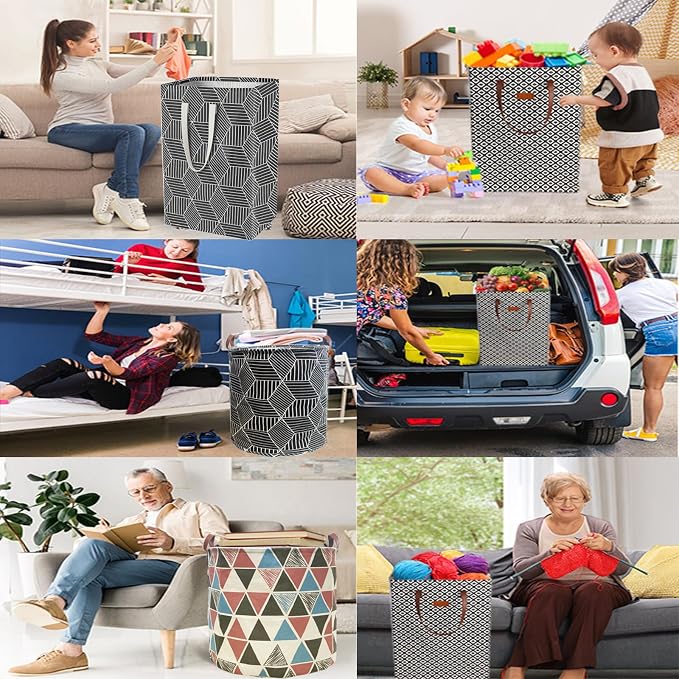 Waterproof Laundry Hamper Collapsible Laundry Basket Leather Handle Laundry Bag Large Clothes Storage Toy Organization for Bathroom Bedroom Laundryroom College Dorms (Heilingxing-001) - Image 7