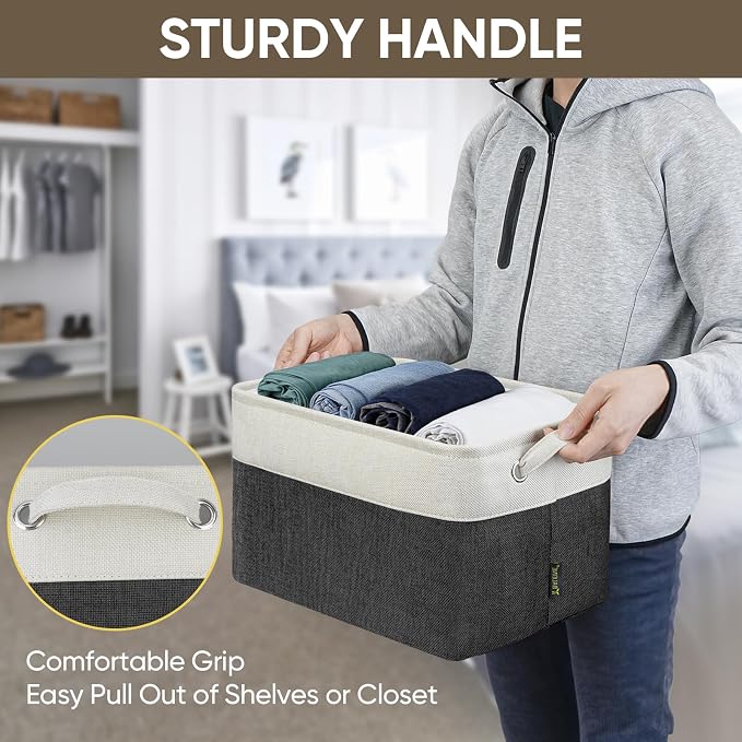 BALEINE 1 Pack Fabric Closet Storage Bins for Shelves, Linen Closet Organizers and Storage, Decorative Baskets for Organizing, Shelf, Clothes, Home, Office (Black, 15''x11''x9.5'') - Image 9