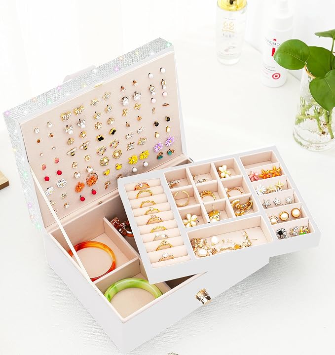 QBestry Jewelry Box for Earrings, Teen Girls Jewelry Organizer Box Earring Holder Organizer for Girls Jewelry Box Stud Earring Organizers for Girls Earrings Jewelry Boxes for Women Bling - Image 9