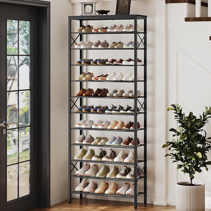 YATINEY 12 Tier Shoe Rack, Large Capacity Shoe Storage Organizer Holds 48 Pairs, Sturdy and Stable, for Entryway, Hallway, Closet, Dorm Room, Black SS12BB - Image 9