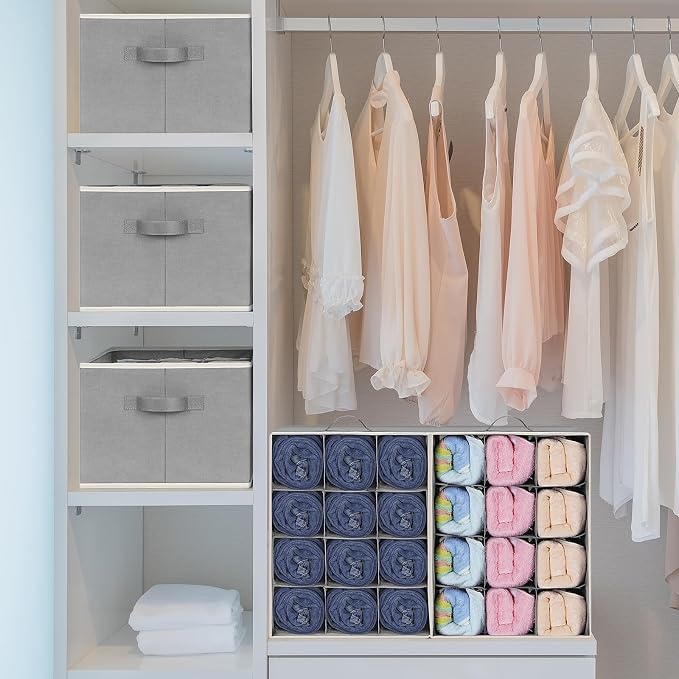 3 Pcs 12 Cell Large Size Pants Organizers for Clothes, Jeans, Sweater, T-shirt, Dress Stackable for Wardrobe Closet Drawer Organizer Storage Bin Container, Grey - Image 6