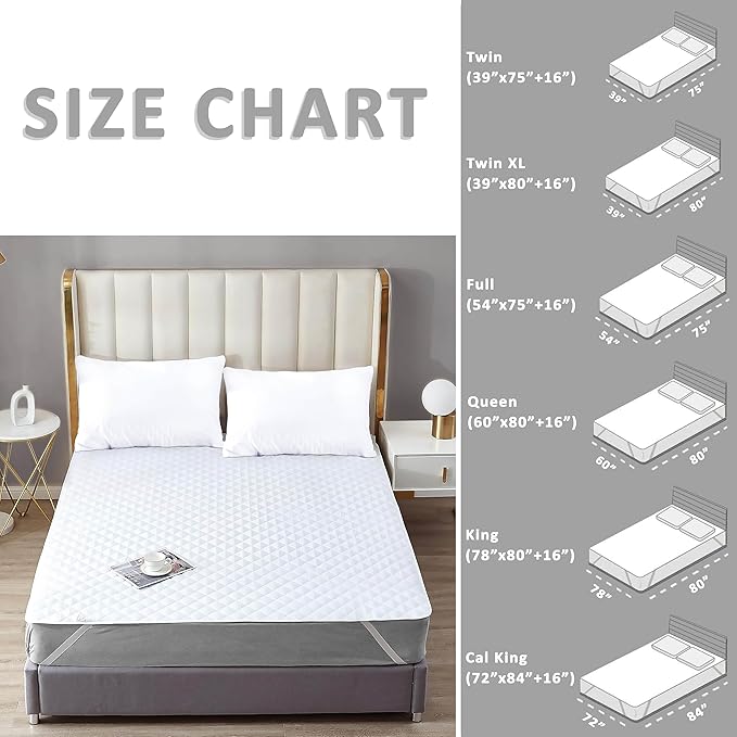 King Mattress Protector – Waterproof Mattress Pad for Incontinence – Soft, Breathable, Washable Cover with Strong Elastic Corner Straps – Fits Up to 16" Deep