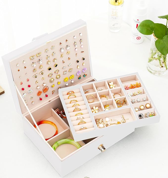 QBestry Girls Jewelry Box for Earrings Jewelry Organizer Box Teen Girls Earrings Organizer Jewelry Box Earring Holder Organizer Stud Earring Box for Girls Womens Jewelry Case Organizer White - Image 9