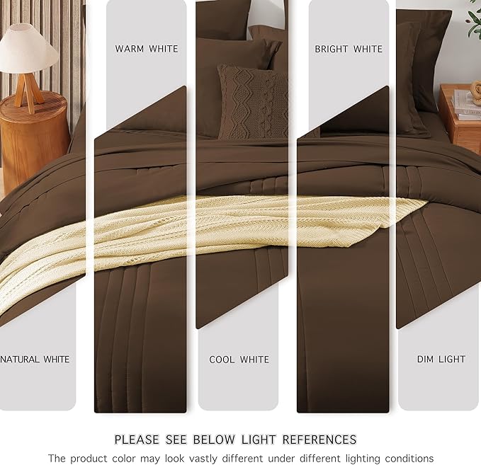 Monbix Full Comforter Set - 7 Pieces Chocolate Brown Bed in a Bag Full Size Bedding Sets with Comforters, All Seasons Comforter with Sheets, Pillowcases & Shams
