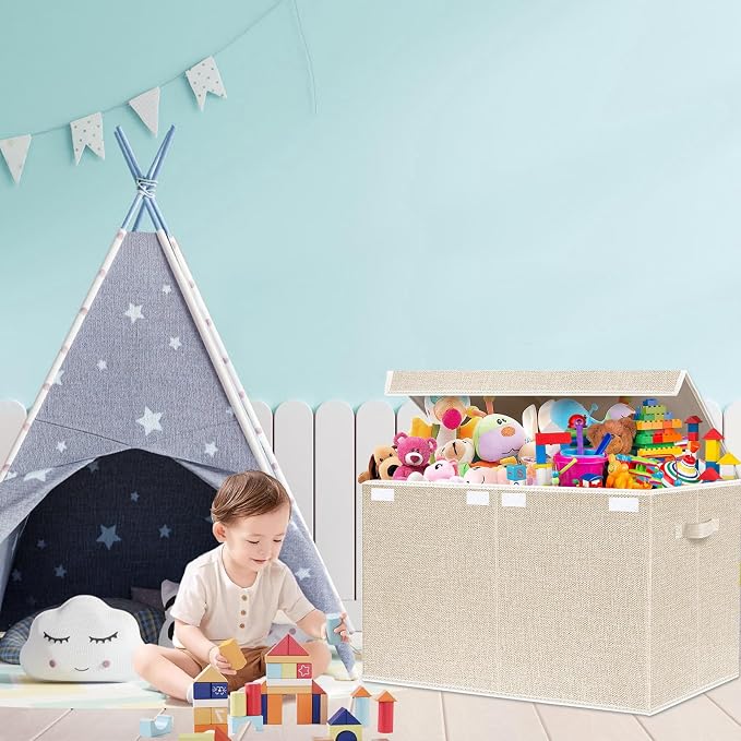 VERONLY Large Toy Box Chest Storage with Lid - Collapsible Kids Toys Boxes Organizer Bins Baskets with Handles for Boys, Girls, Nursery, Playroom, Clothes, Blanket, Bedroom(Beige) - Image 9