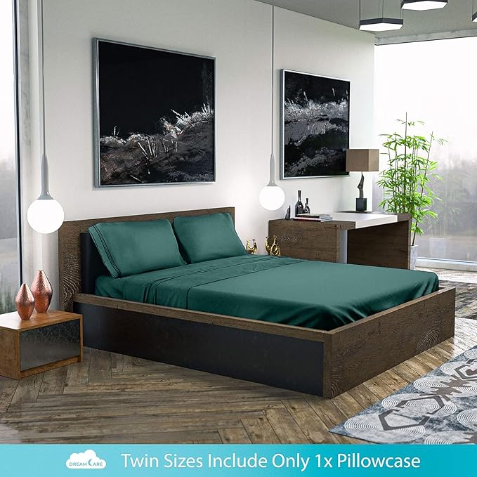 DREAMCARE Full Size Sheets - 6 pcs Breathable Cooling Bed Sheets - up to 15" Deep Pocket Full Size Bed Sheets wth Side Pockets - Extra Soft 100% Brushed Hypoallergenic Hotel Luxury Bedding Emrld Green
