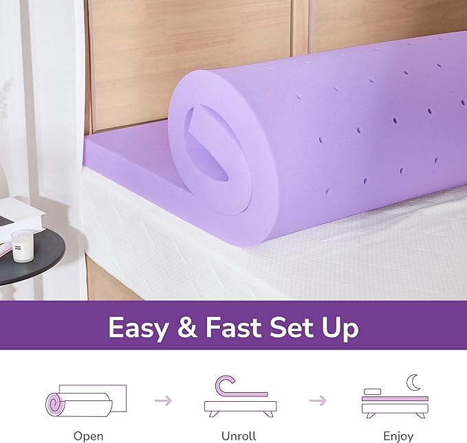 3 Inch King Lavender Infusion Memory Foam Mattress Topper for Relaxing Sleep, Ventilated & Pressure Relieving, CertiPUR-US Certified, Medium Firm Topper in a Box, King Size, 76"x80"