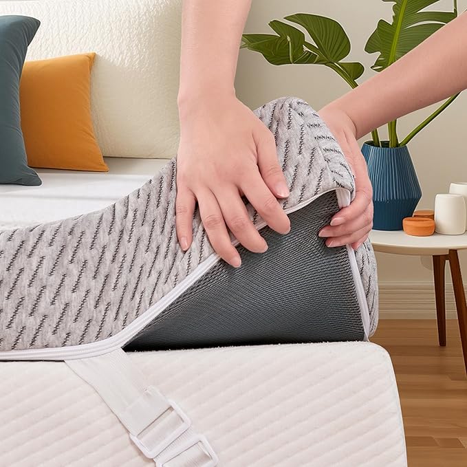Subrtex Cover for Mattress Topper Queen Size 3 Inch (Only Cover) Mattress Topper Protector Bedding Removable Encasement with Zipper Closure