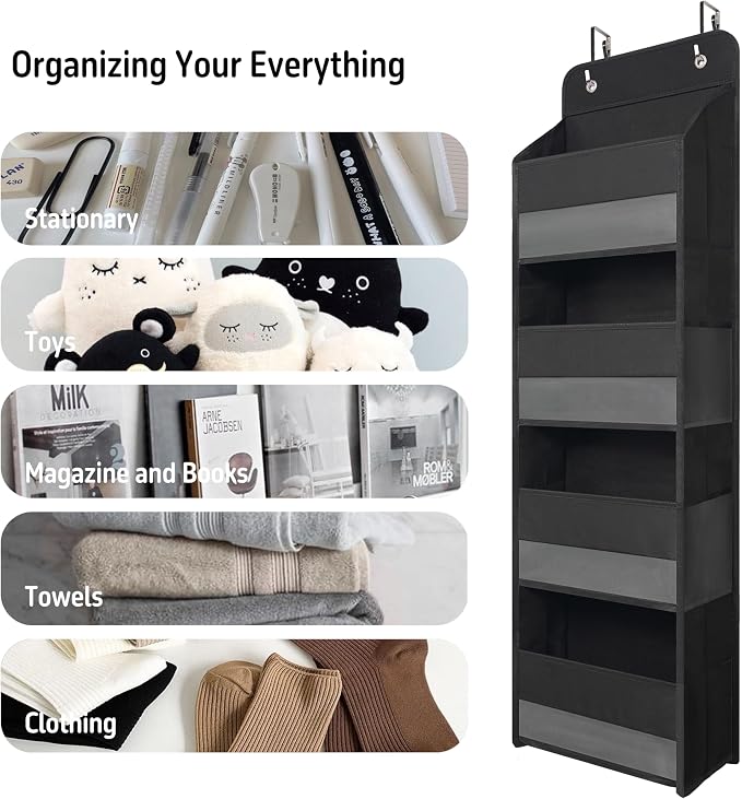 TYMENSH Over The Door Hanging Organizer with 4 Large Pockets – Closet, Bathroom, Nursery, Bedroom, Dorm Storage for Toys, Cosmetics, and Baby Essentials, Black - Image 6