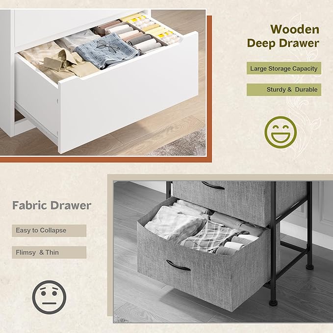 Romorgniz White Dresser for Bedroom with 6 Large Drawers, Tall Chest of Drawers Modern Wooden Dresser for Living Room, Entryway, Hallway, 43.2" H X 27.6" W X15.6 D