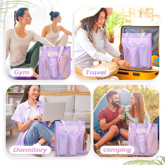 famichan Portable Mesh Shower Caddy, Gym Travel Camp Dorm Room Essentials for College Student Girl, Purple Bathroom Shower Bag - Image 6