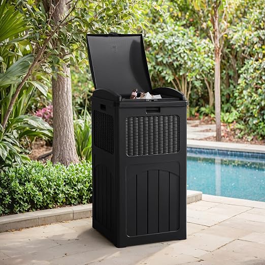Flamaker 30 Gallon Trash Can, Resin Outdoor Garbage Can with Lid, Waterproof Hideaway Patio Waste Bins for Outside Use (Black) - Image 7