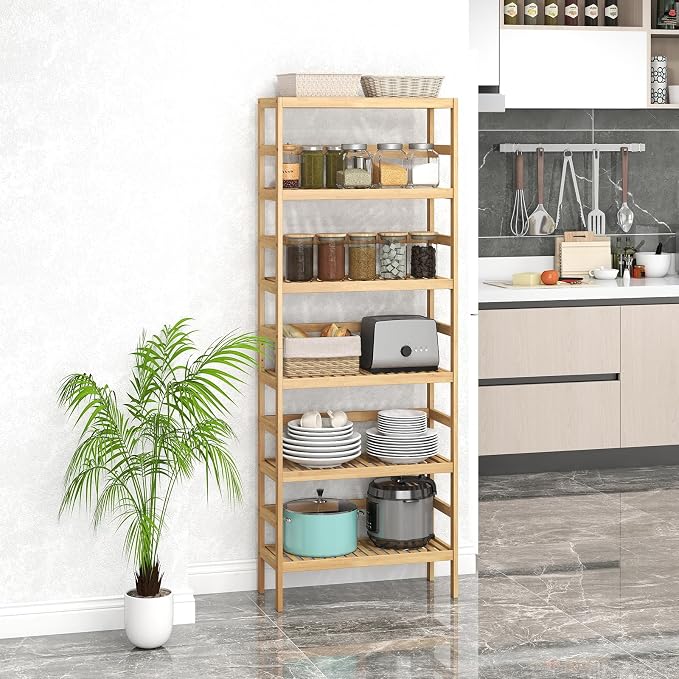 Bamboo Rack, Adjustable Bamboo Shelf, Stand Utility Storage Shelf Multifunctional Bathroom Kitchen Living Room Holder Plant Flower Stand (6-Tier) - Image 9