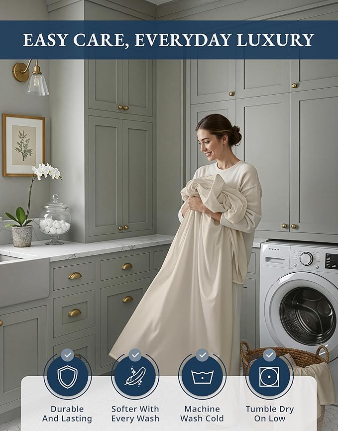LANE LINEN 100% Egyptian Cotton Split King Bed Sheets for Adjustable Beds Soft & Comfy Sateen Weave for Silky Smooth Finish, Available in Variety of Colors - Ivory
