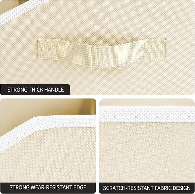 Homsorout Storage Bins for Shelves - Large Trapezoid Closet Shelf Organizer, Fabric Organization Bins with Handles, Storage Baskets for Clothes, Towel, Purse, 4 Pack, Beige - Image 5