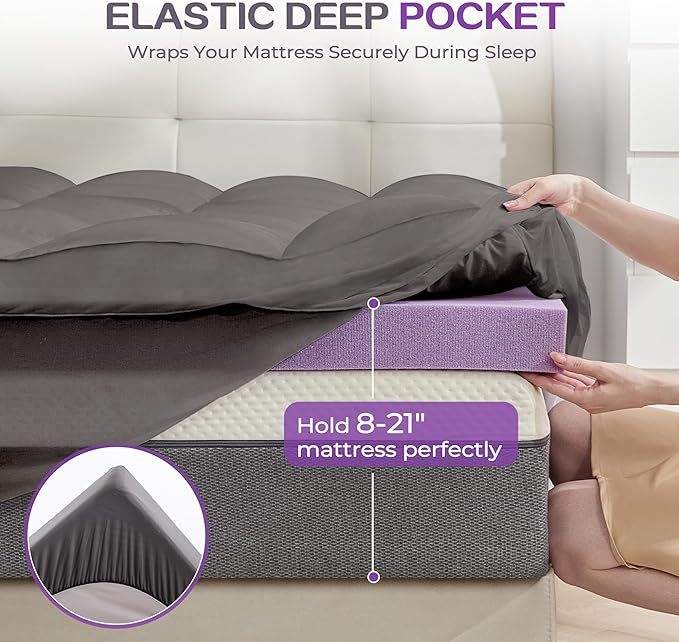 SINWEEK Dual Layer 5 Inch Memory Foam Mattress Topper Full Size, 3 Inch Gel Memory Foam Plus 2 Inch 1450 GSM Double Bed Pillow Top Mattress Pad Cover, Dark Gray