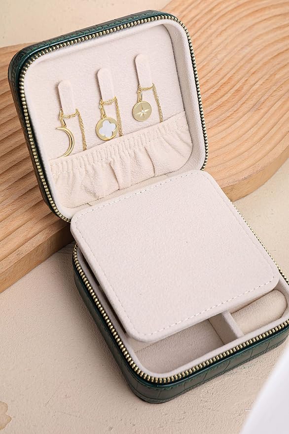 S.Leaf Travel Jewelry Organizer Boxes for Women Small Portable Necklace Earrings Bracelet Rings Travel Case Best Friend Birthday Gifts for Women Trendy (11_Pattern_Crocodile_Black_01) - Image 6
