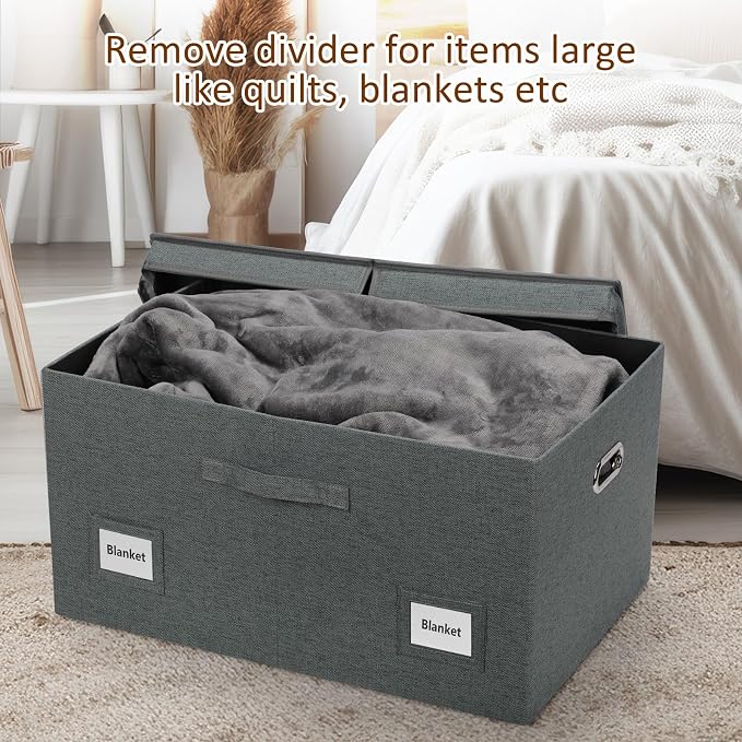 Graciadeco 75 Quarts Extra Large Decorative Storage Bins with Lids, 3 Packs Dark Gray Collapsible Storage Bins with Lids, Stackable Storage Bins Decorative Box Storage With Lid Extra Large - Image 6