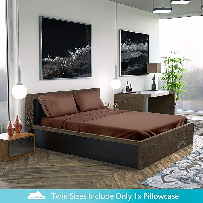 DREAMCARE Full Size Sheets - 6 pcs Breathable Cooling Bed Sheets - up to 15" Deep Pocket Full Size Bed Sheets wth Side Pockets - Extra Soft 100% Brushed Hypoallergenic Hotel Luxury Bedding Mocha Brown