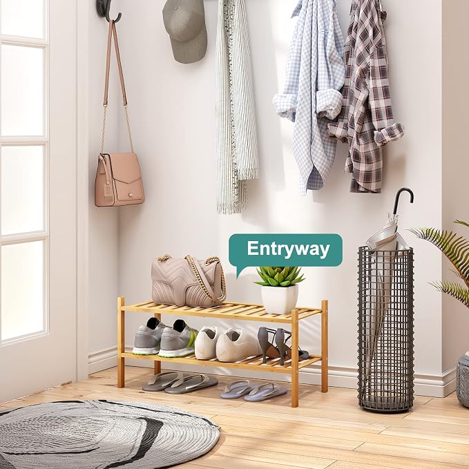 viewcare 2-Tier Bamboo Shoe Rack for Entryway, Bamboo Wood Shoe Organizer for Hallway Closet, Free Standing Shoe Racks for Indoor Outdoor - Image 4